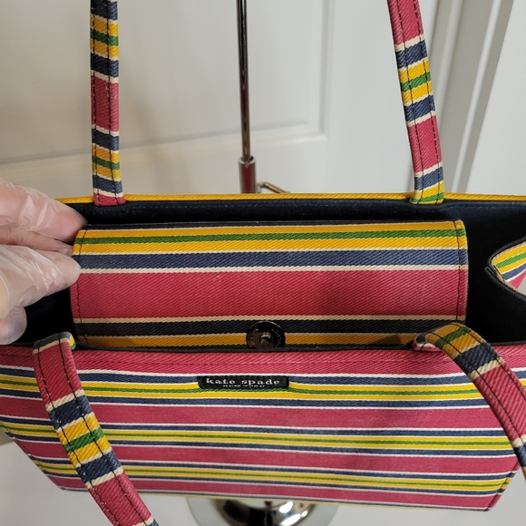 KATE SPADE VINTAGE MIXED COLOR STRIPE CANVAS SHOULDER BAG - Picture 8 of 11